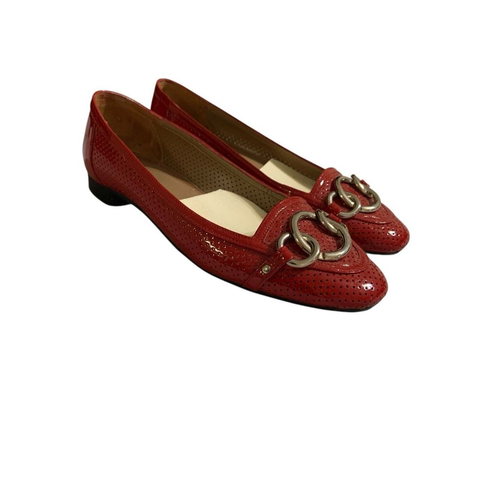 Talbots Womens Red Patent Leather Flats Metal Ring Accent Size 6‎ M Spain